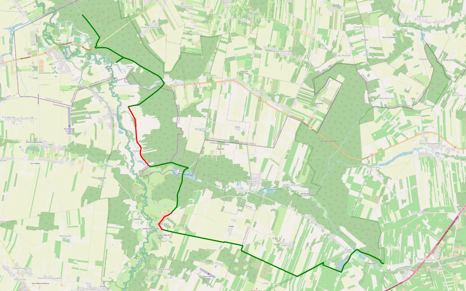 Map of Kamion - Kowiesy - 13.3 km offroad trail, Skierniewice County