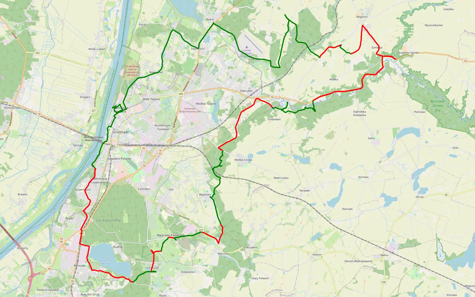 Mapa trasy Twierdza Grudziadz - 47.5 km trasy offroad, Powiat Grudziądzki