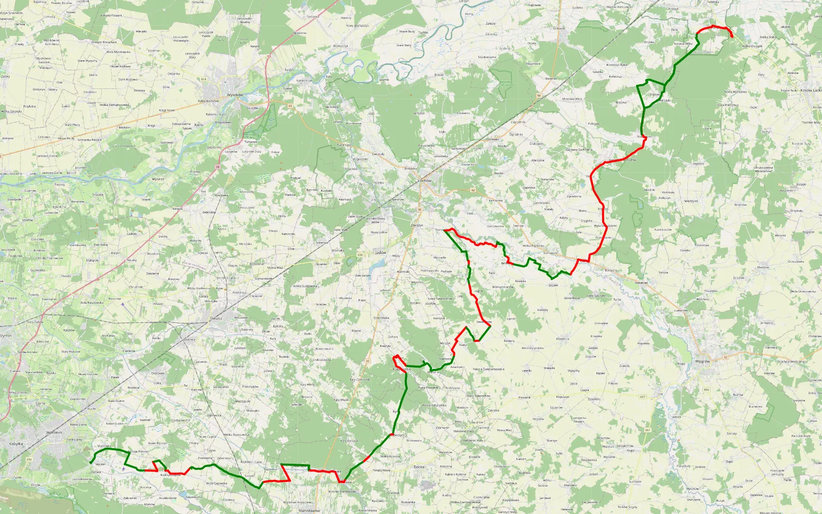 Mapa trasy Skazowka - Lipki - 117.3 km trasy offroad, Powiat Węgrowski