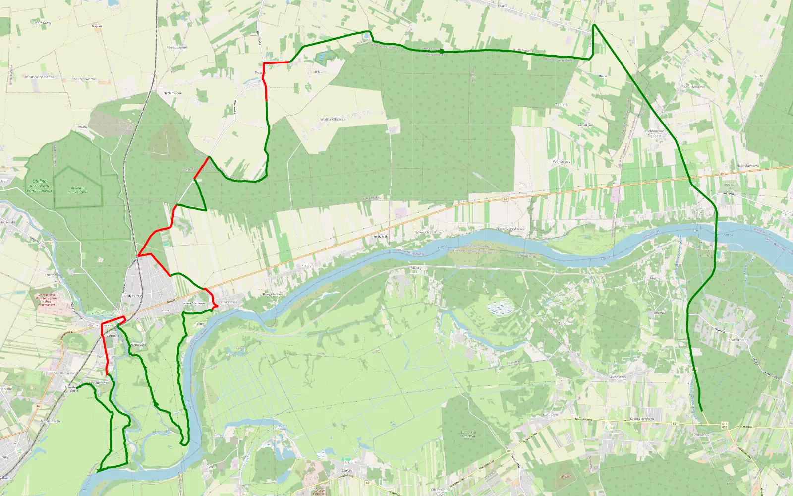 Mapa trasy Poniatów - Stanisławowo - 32.9 km trasy offroad, Powiat Nowodworski