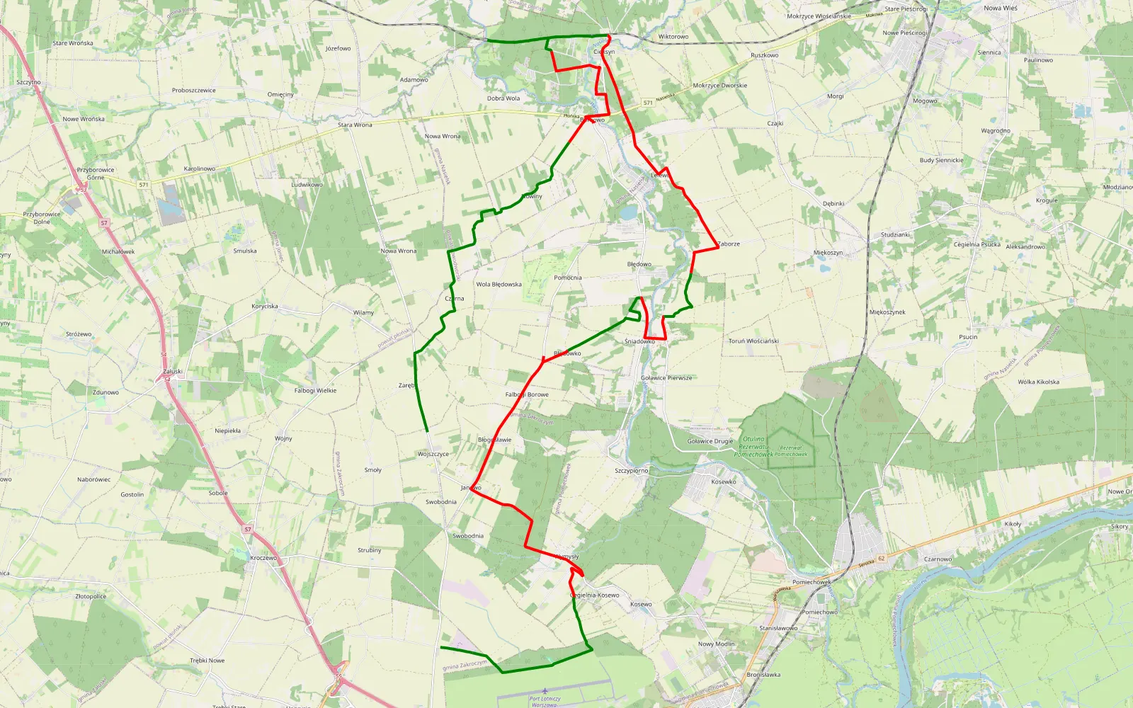 Mapa trasy Głowatczyzna - Wojszczyce - 40.3 km trasy offroad, Powiat Nowodworski