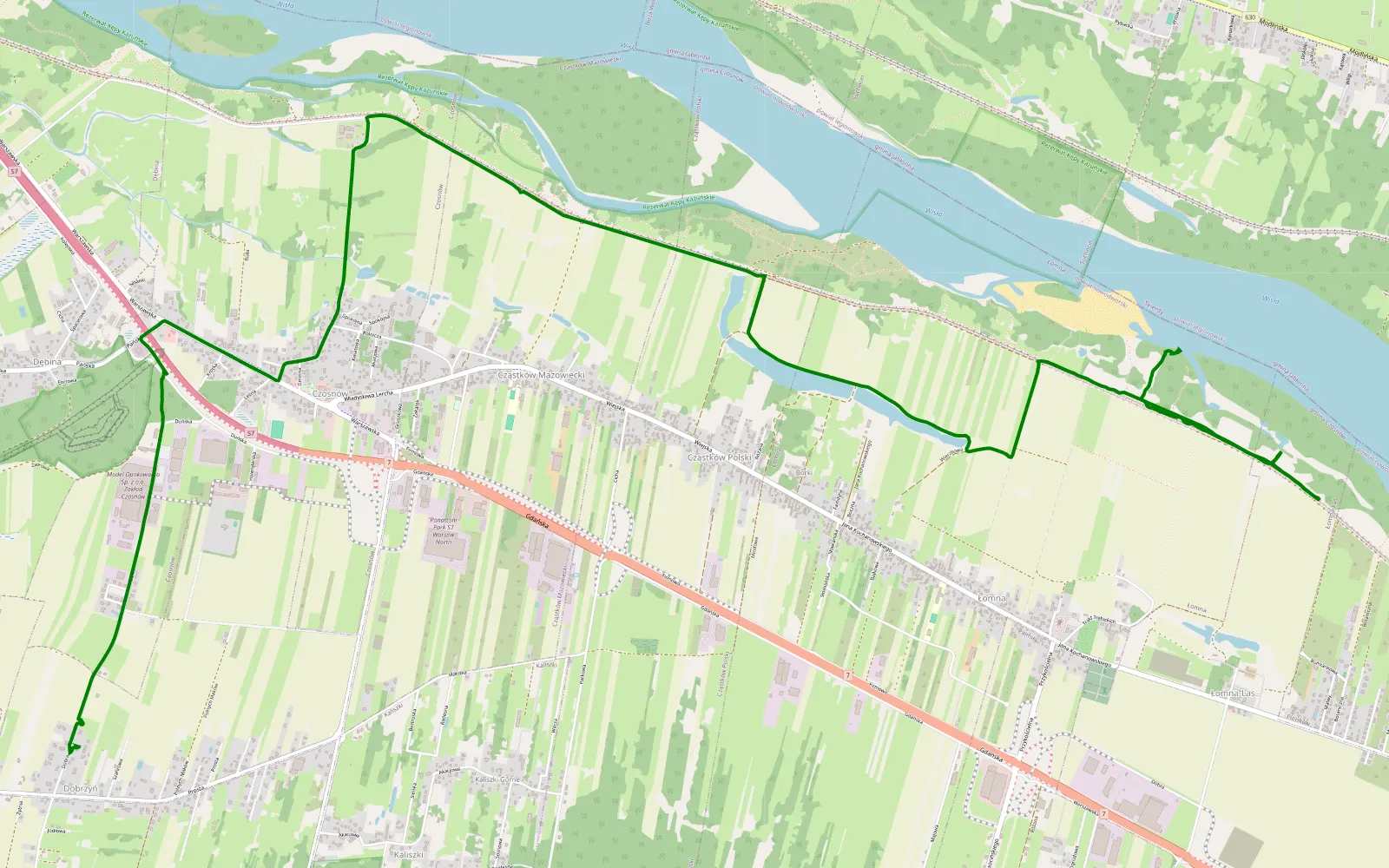 Mapa trasy Łomna - Dobrzyń - 7.4 km trasy offroad, Powiat Nowodworski