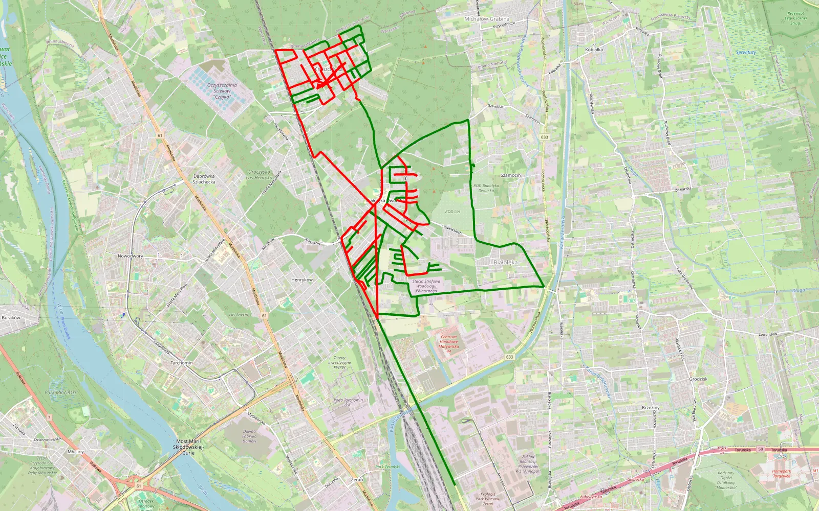 Mapa trasy Bialoleka dworska 1 - 41.9 km trasy offroad, Warszawa