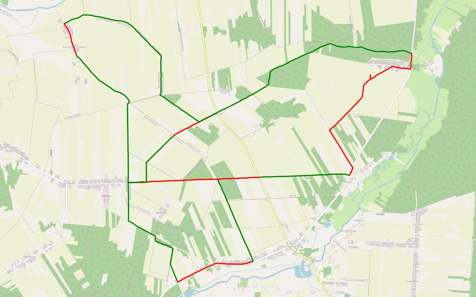 Mapa trasy Dębniak - 22.3 km trasy offroad, Powiat Zwoleński