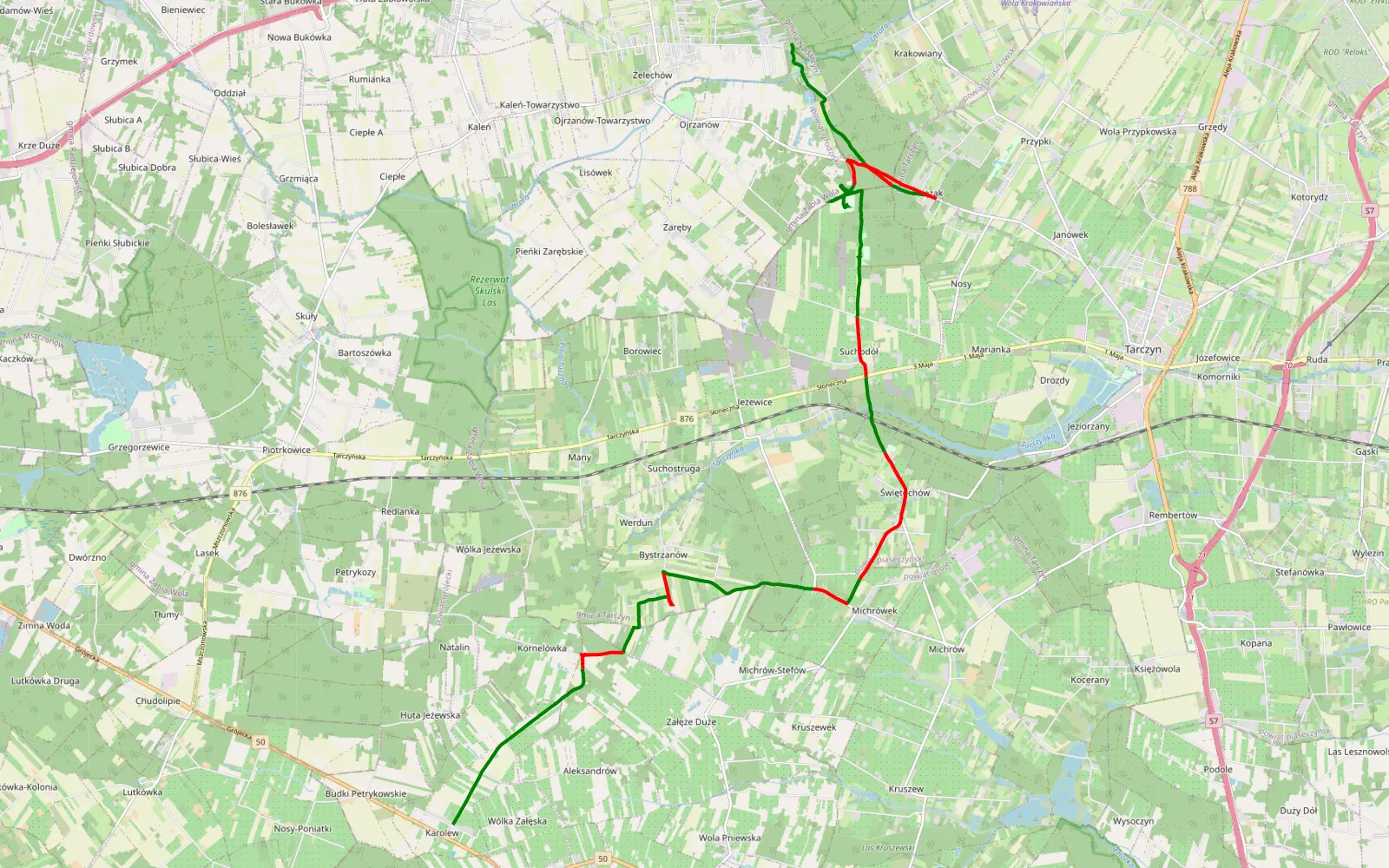 Map of Krakowiany - Karolew - 19.4 km offroad trail, Piaseczno County