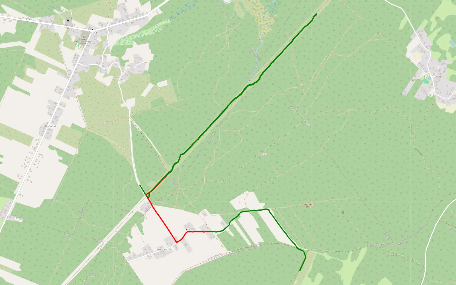 Mapa trasy Hucisko - Leszczyny - 5.9 km trasy offroad, Powiat Szydłowiecki