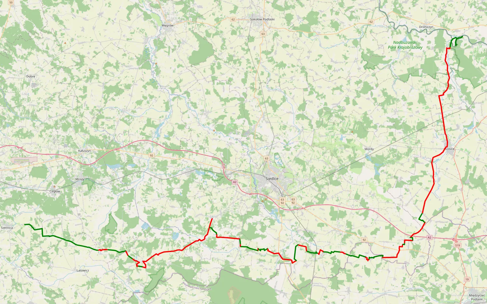 Mapa trasy Zzz - 129.9 km trasy offroad, Powiat Siedlecki