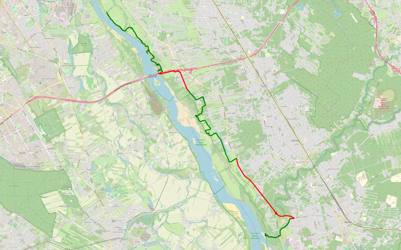 Mapa trasy Kuligów - Świdry Wielkie - 20.4 km trasy offroad, Powiat Otwocki