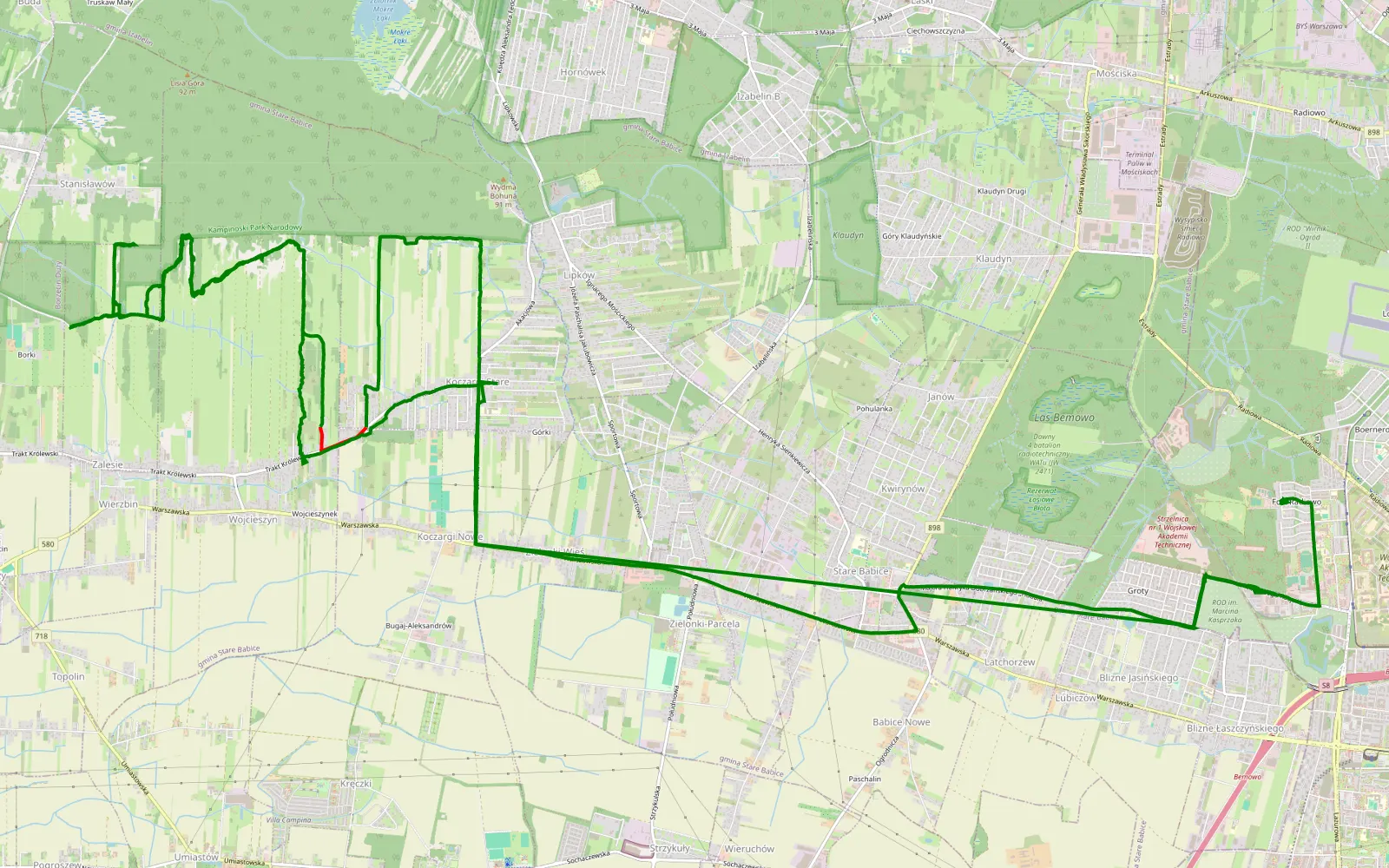 Map of Ok - 16.2 km offroad trail, Warsaw West County