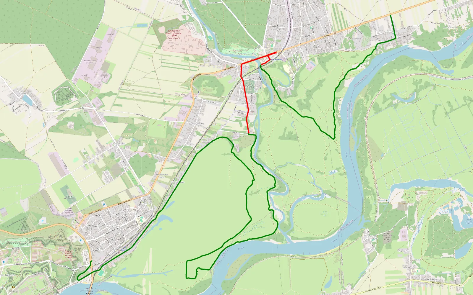 Mapa trasy Jedynka - 13.8 km trasy offroad, Powiat Nowodworski