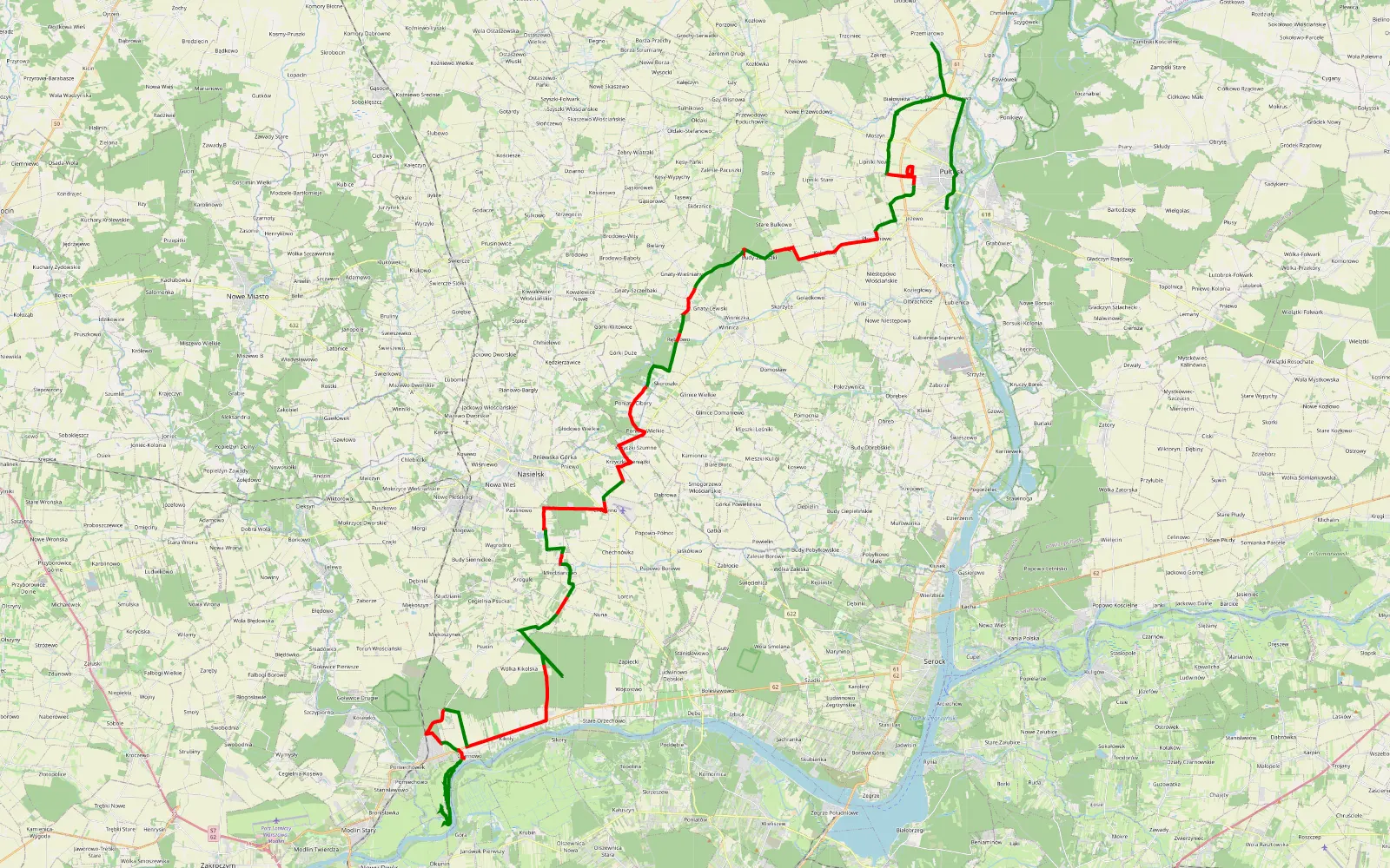Mapa trasy Pułtusk - Czarnowo - 68.2 km trasy offroad, Powiat Nowodworski