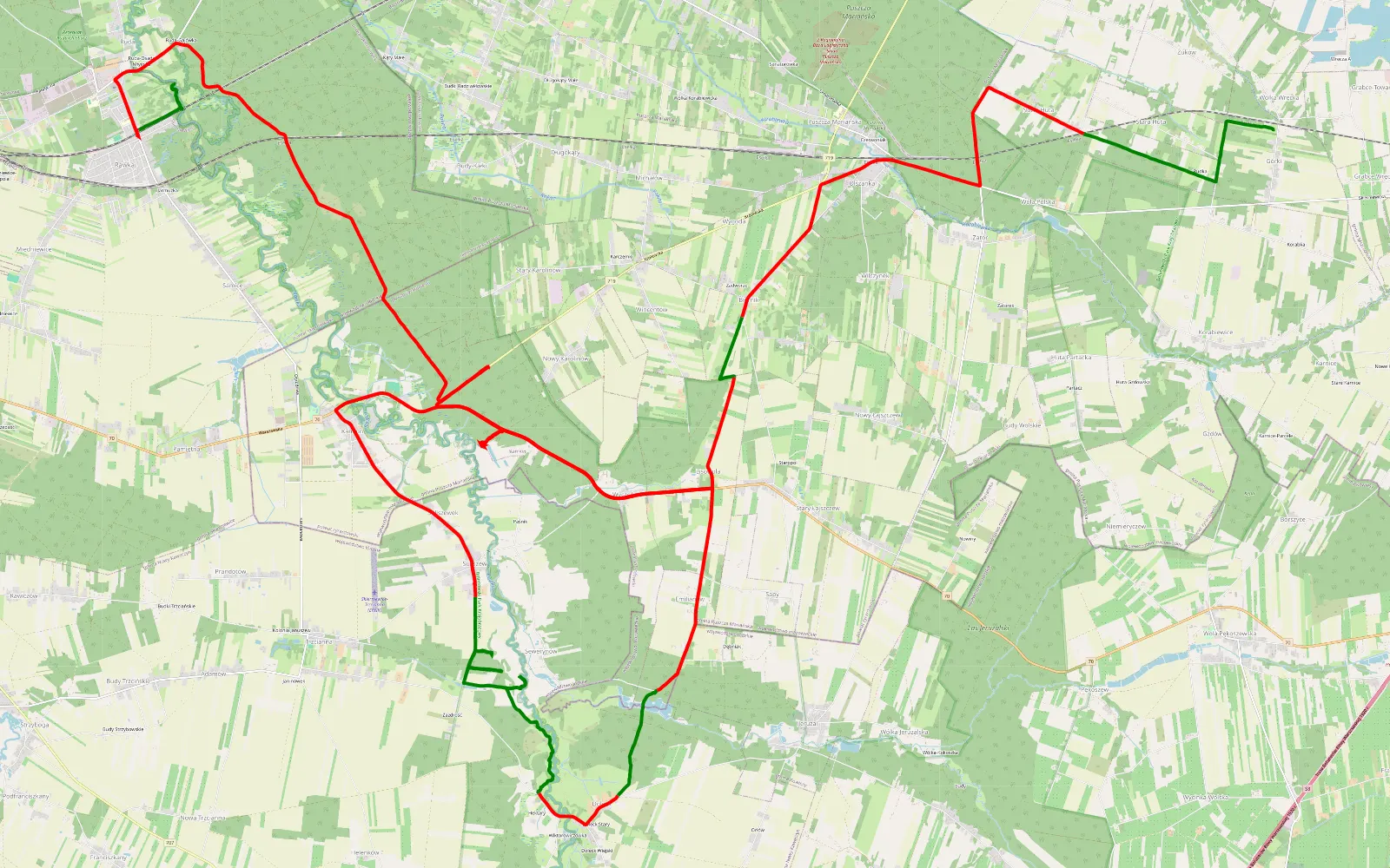 Mapa trasy Górki - Ruda - 48.1 km trasy offroad, Powiat Skierniewicki