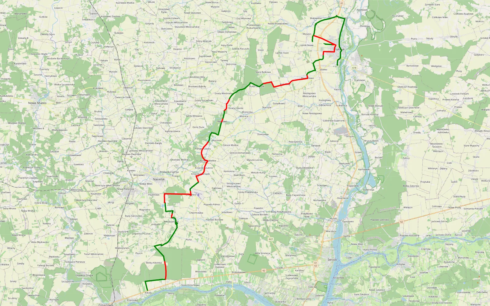 Mapa trasy Pułtusk - Kikoły - 55 km trasy offroad, Powiat Pułtuski