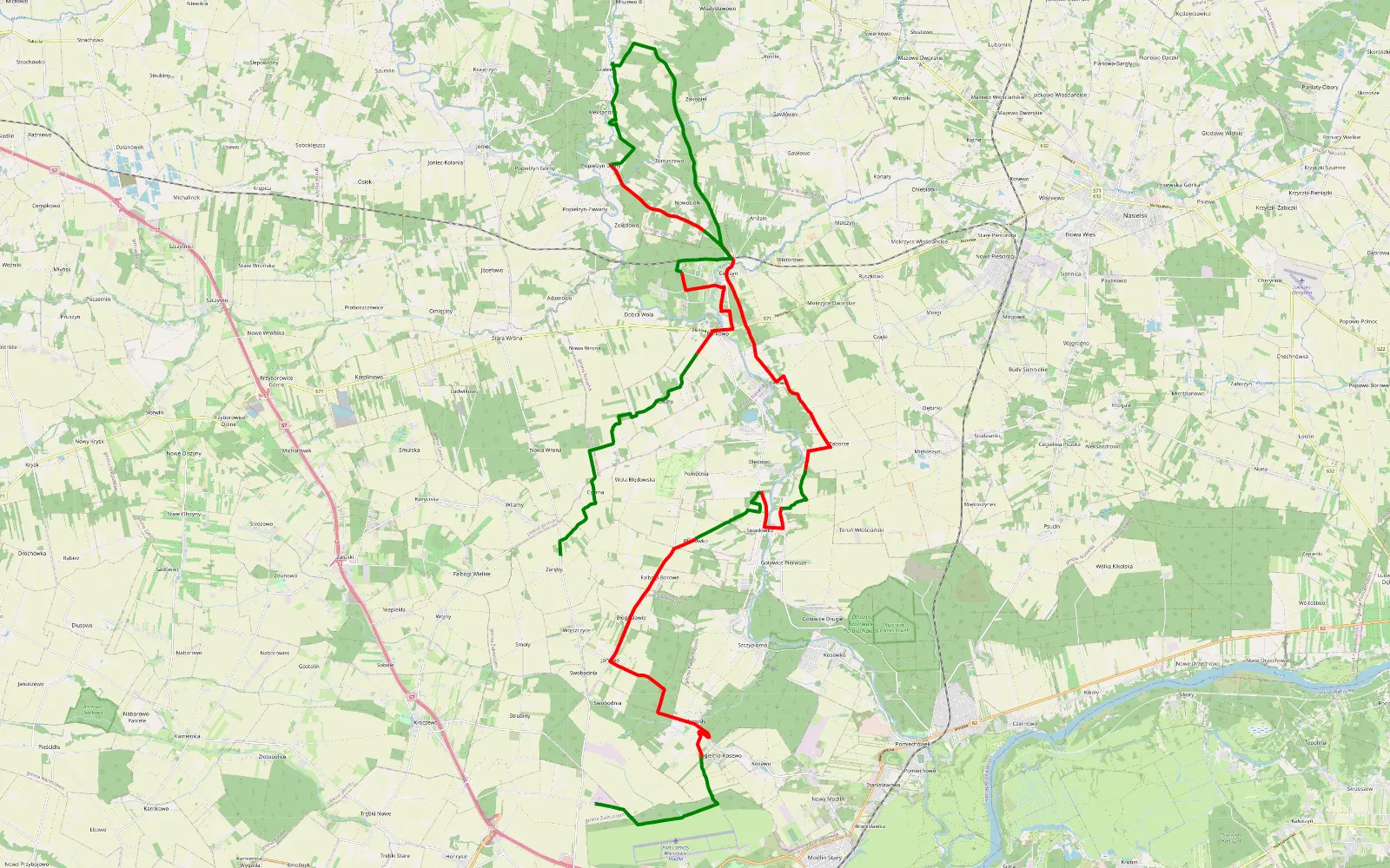 Mapa trasy Głowatczyzna - Zaręby - 51.2 km trasy offroad, Powiat Nowodworski