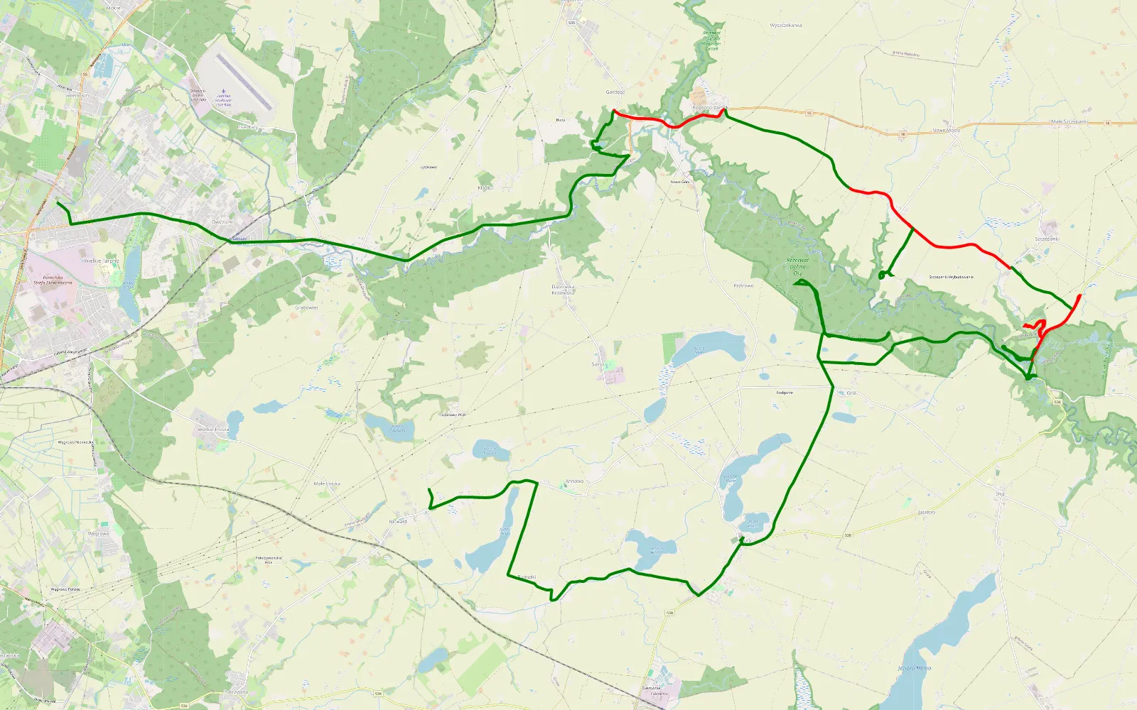 Mapa trasy Nicwałd - Wielkie Tarpno - 26.6 km trasy offroad, Powiat Grudziądzki