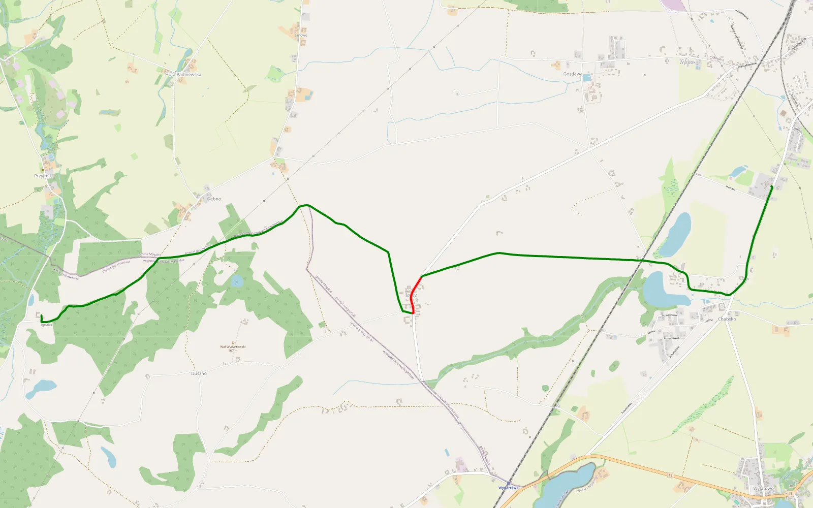 Map of Chabsko - Olendry Duszynskie - 6.6 km offroad trail, Mogilno County