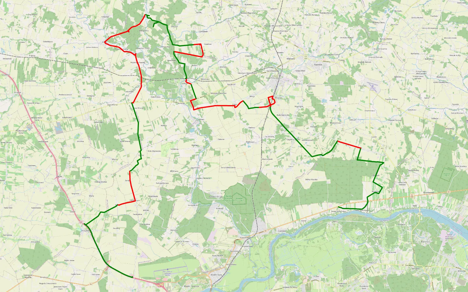 Mapa trasy Śladem Wierzb 11.0 - 59.4 km trasy offroad, Powiat Nowodworski