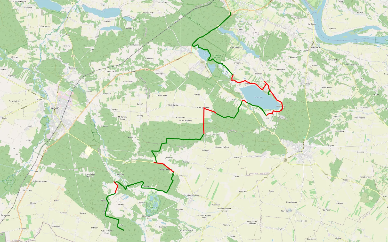 Map of Tuliska - Góry - 41.7 km offroad trail, Płock County
