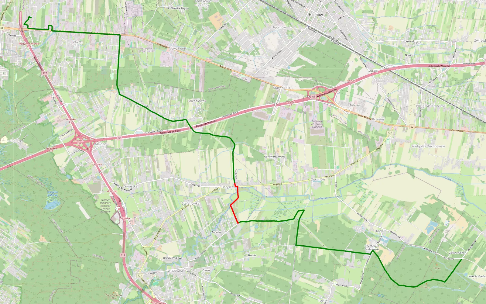Mapa trasy Żwir - Górki - 10 km trasy offroad, Powiat Otwocki