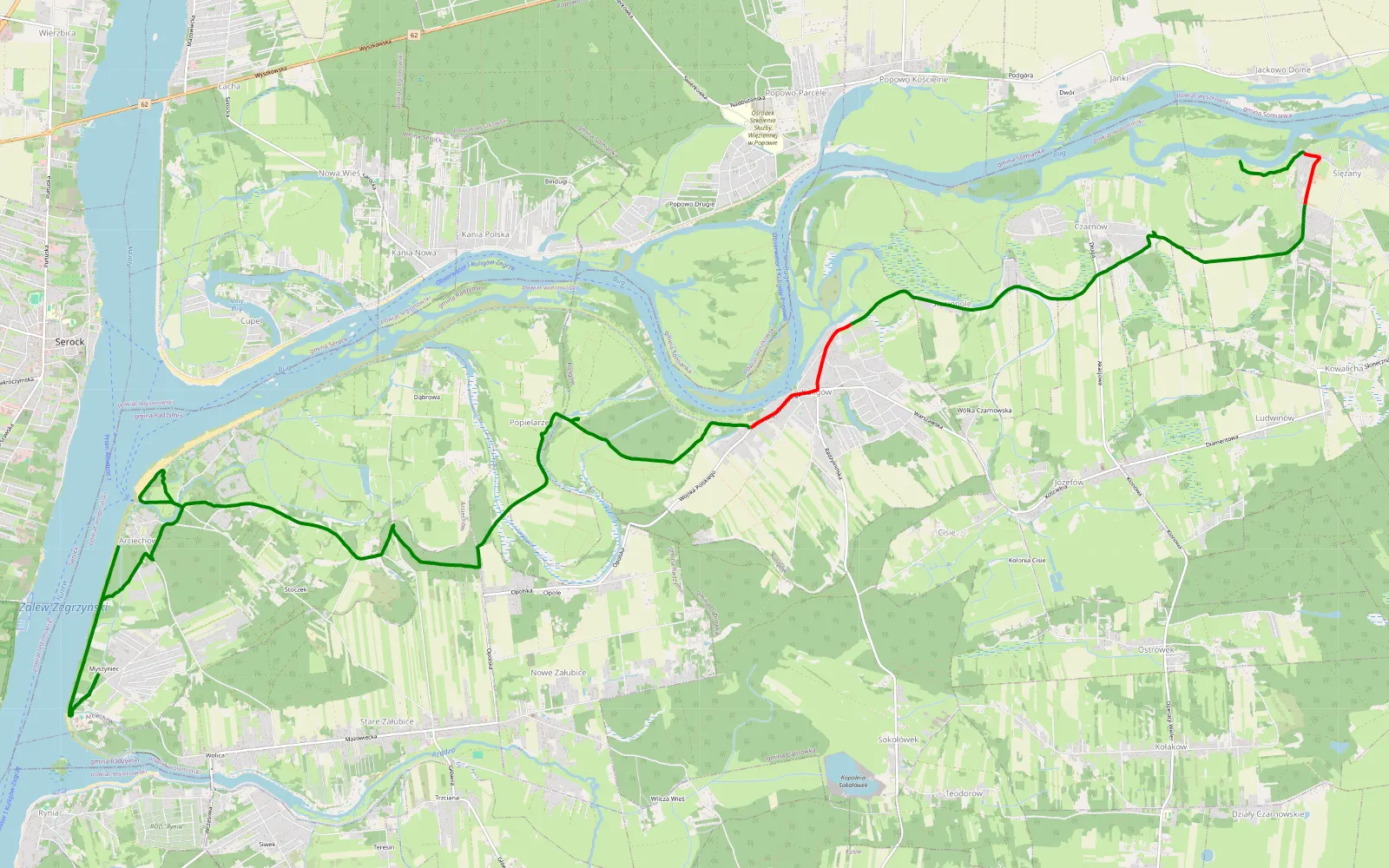 Mapa trasy Arciechów - Ślężany - 21.8 km trasy offroad, Powiat Wołomiński