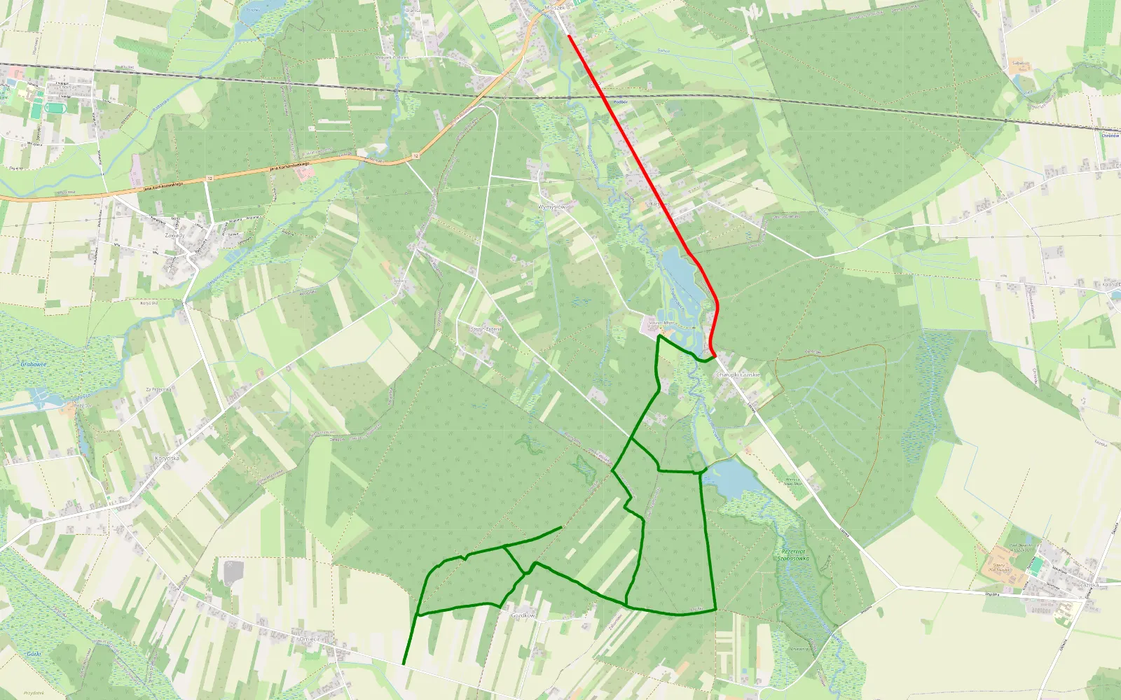 Map of Omięcin - 18.8 km offroad trail, Szydłowiec County