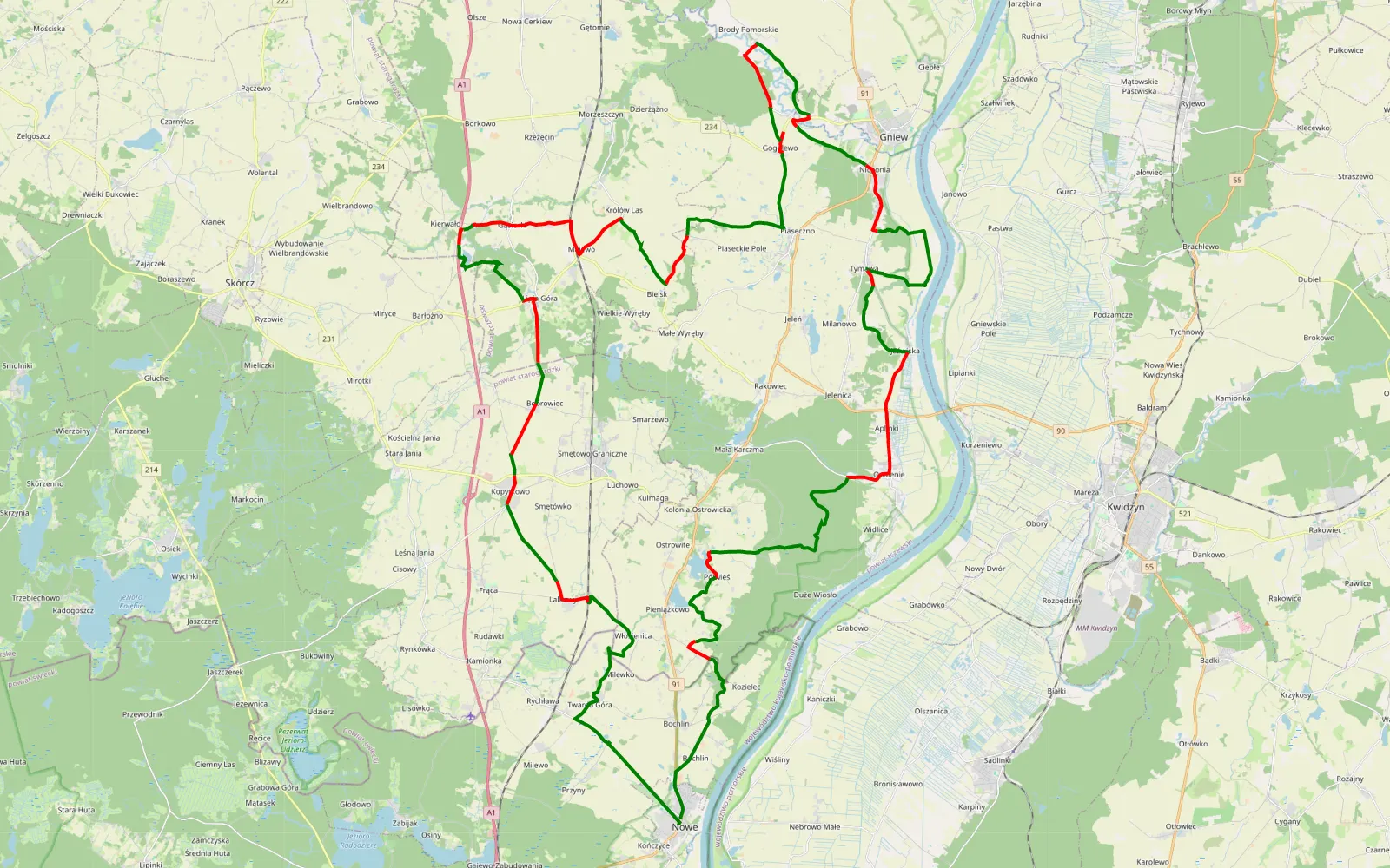 Mapa trasy Nowe - 79.7 km trasy offroad, Powiat Tczewski