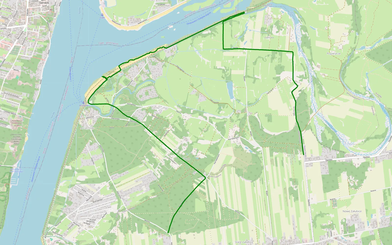 Mapa trasy Wolica - Dąbrowa Arciechowska - 8 km trasy offroad, Powiat Wołomiński