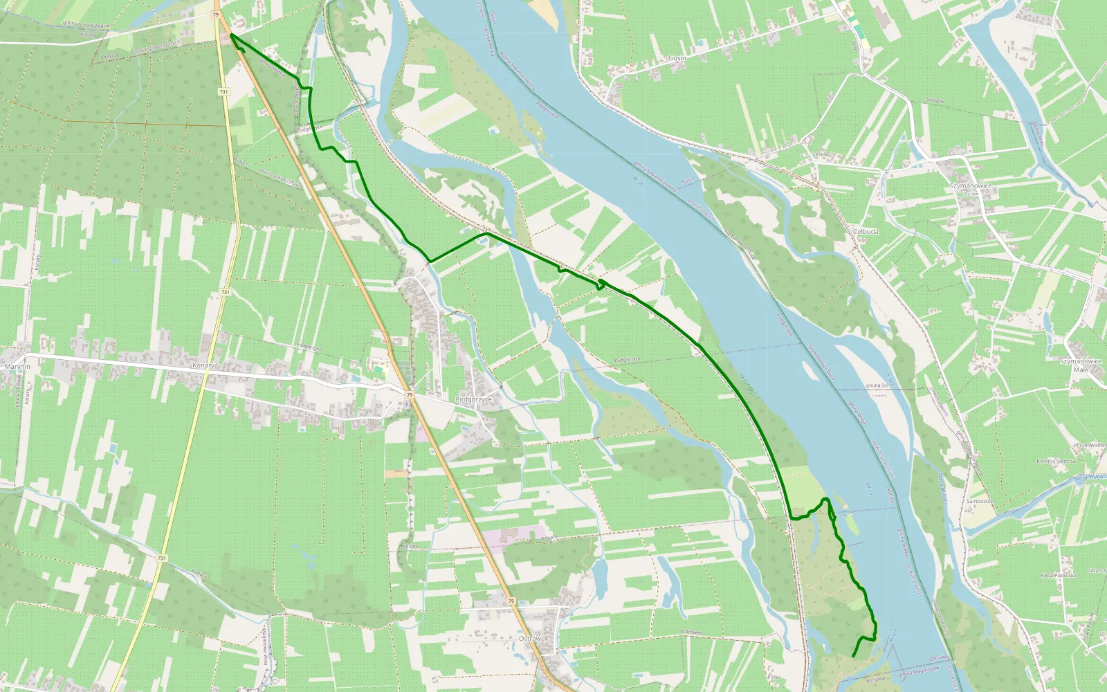Mapa trasy Potycz - Podgórzyce - 11.2 km trasy offroad, Powiat Grójecki