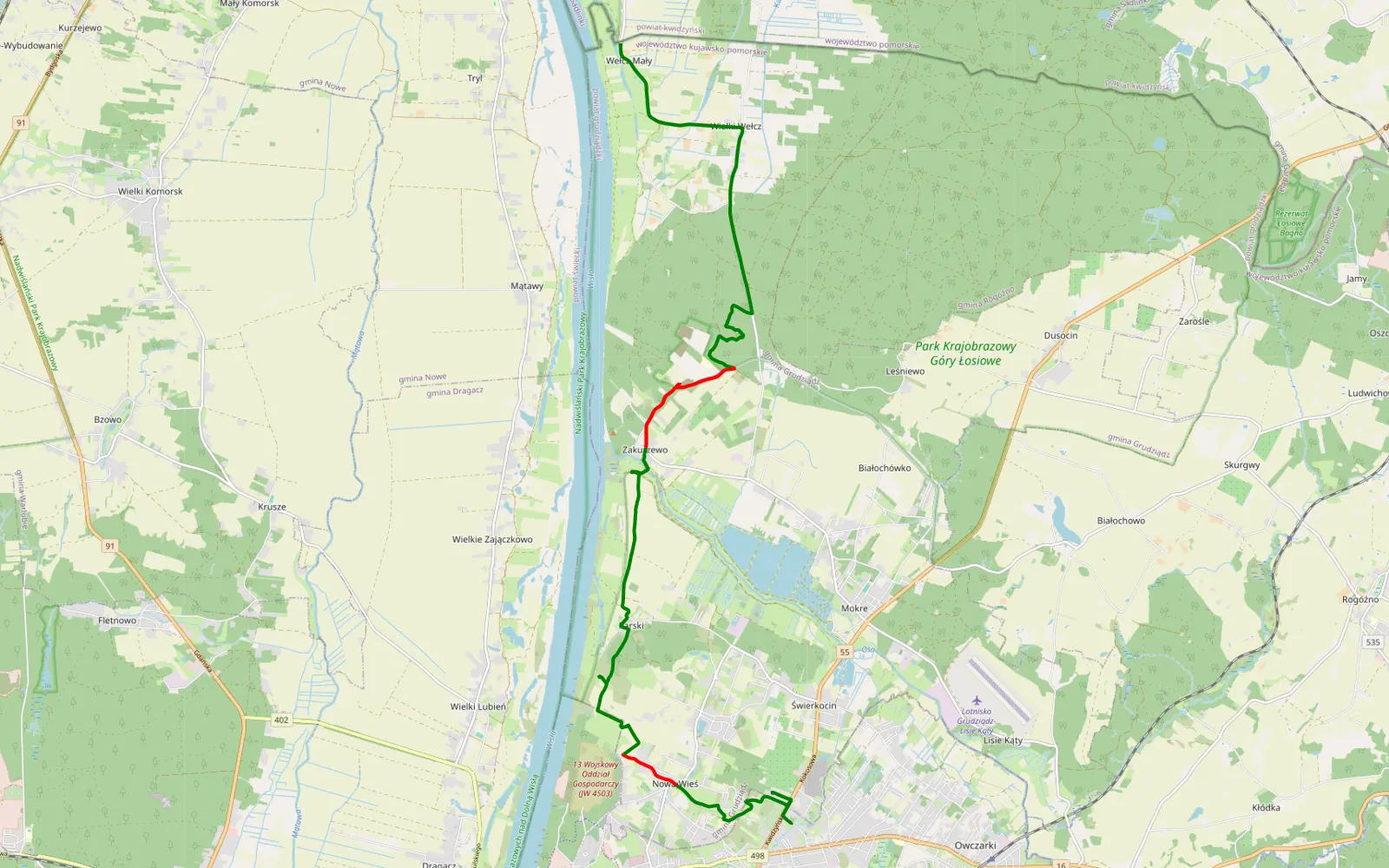 Mapa trasy Wielkie Tarpno - Rusinowo - 12.2 km trasy offroad, Powiat Grudziądzki