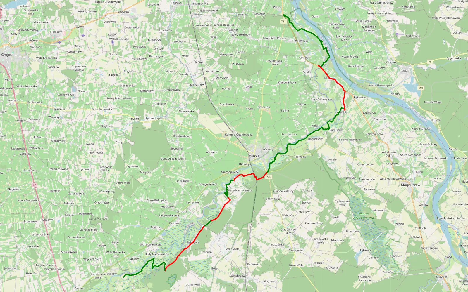 Map of Potycz - Biejków - 47.8 km offroad trail, Grójec County