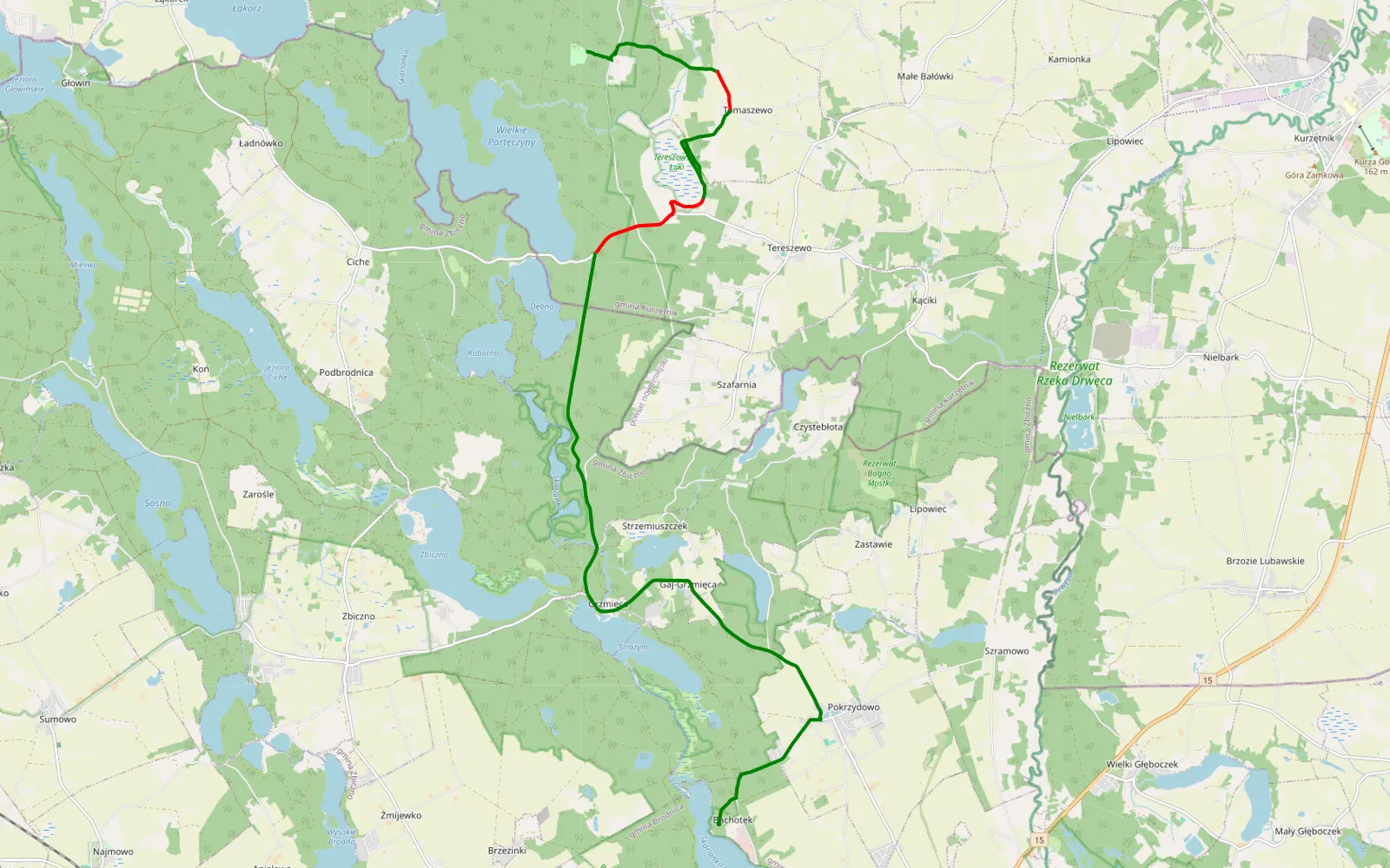 Map of Bachotek - Otręba - 13 km offroad trail, Nowe Miasto County