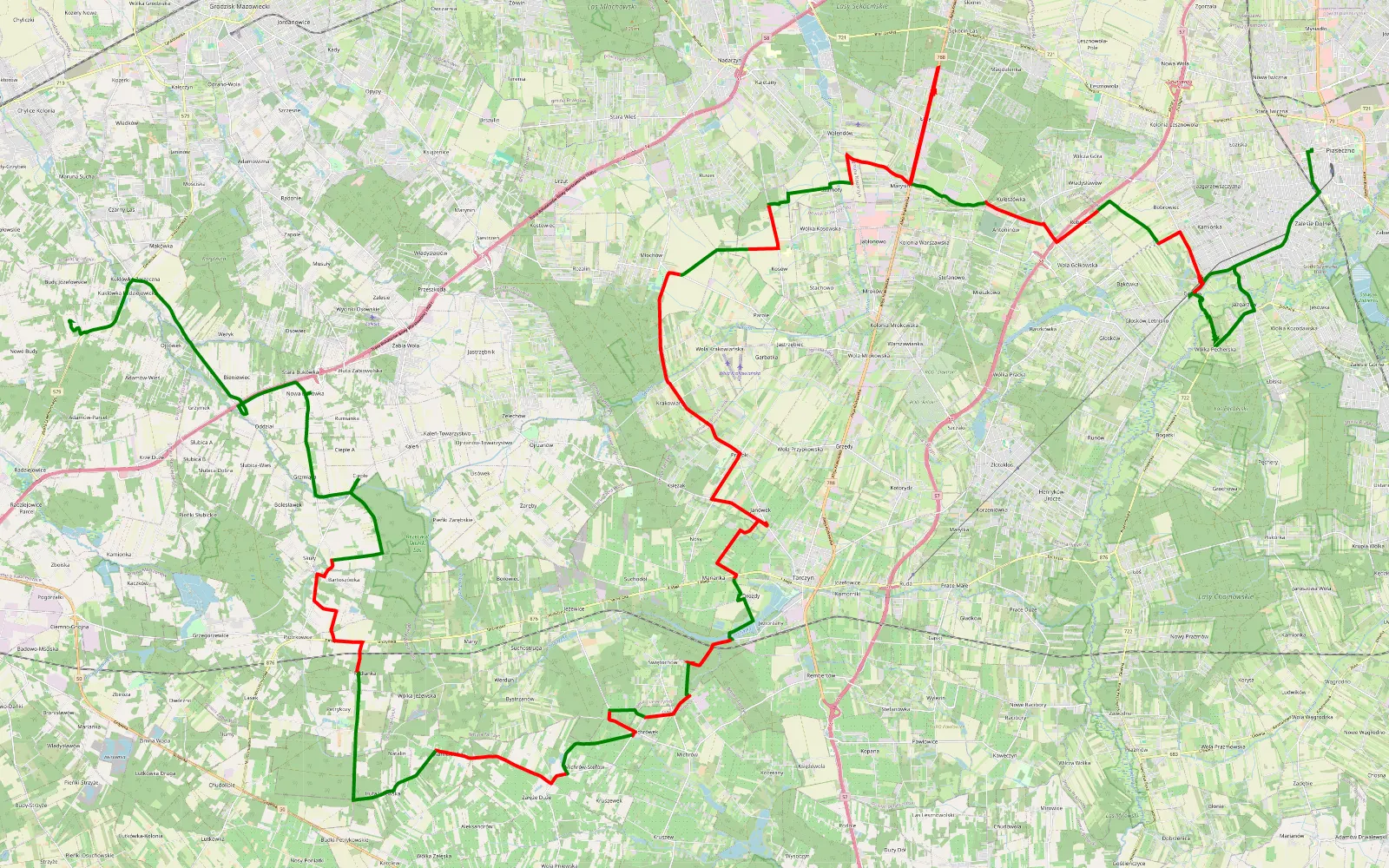 Map of Piaseczno - Budy Józefowskie - 66.4 km offroad trail, Piaseczno County