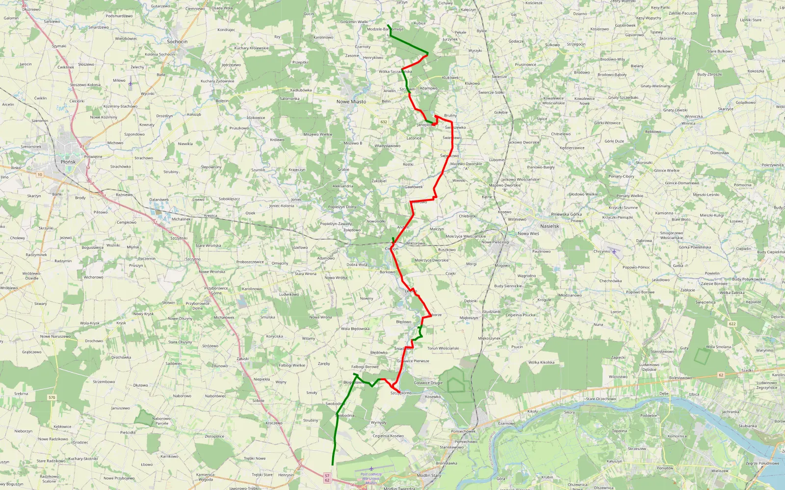 Mapa trasy Głowatczyzna - Jurzyn - 38.7 km trasy offroad, Powiat Nowodworski