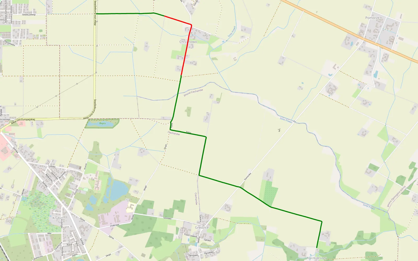 Mapa trasy Grędzice - Chrzanowo - 5.3 km trasy offroad, Powiat Ciechanowski