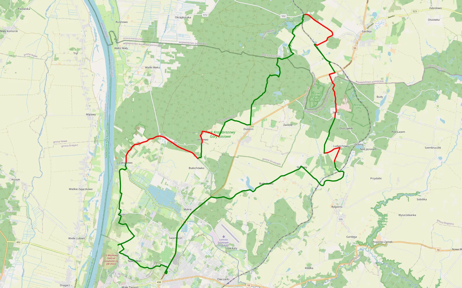 Map of Wielkie Tarpno - 34.9 km offroad trail, Grudziądz County