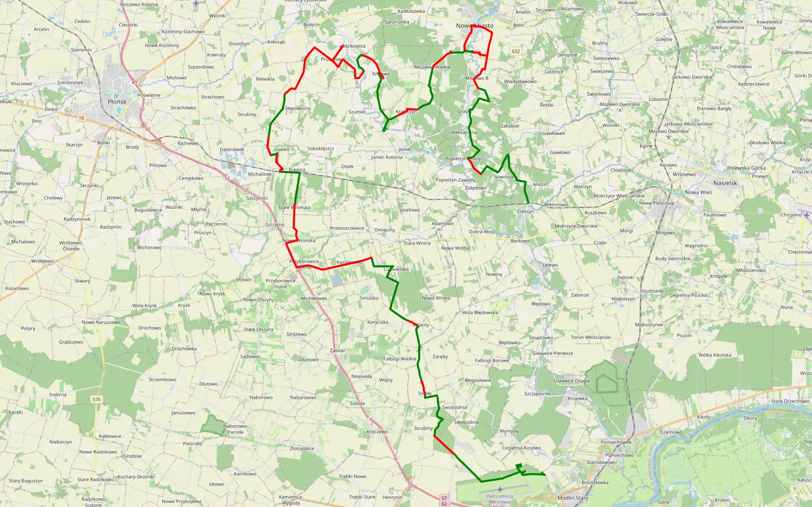 Mapa trasy Kosewo - Cieksyn - 77.3 km trasy offroad, Powiat Płoński