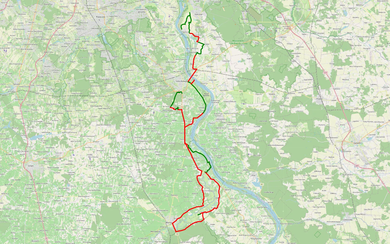 Map of Weteranów - Przewóz - 93.9 km offroad trail, Otwock County