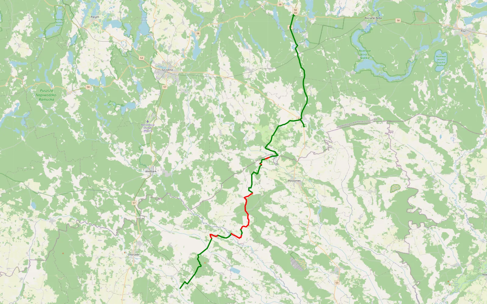 Mapa trasy Trasa offroad 42.2 km, Powiat Ostrołęcki - 42.2 km trasy offroad, Powiat Ostrołęcki
