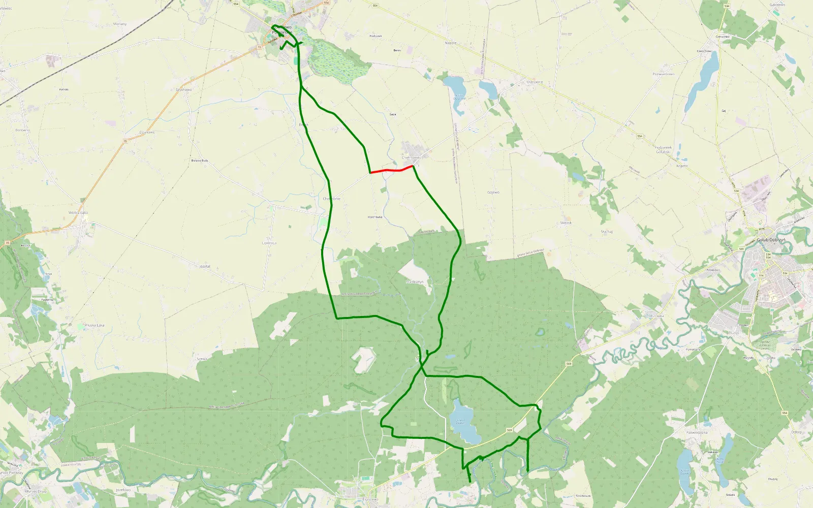 Mapa trasy Kowalewo Pomorskie - 19.9 km trasy offroad, Powiat Golubsko-dobrzyński