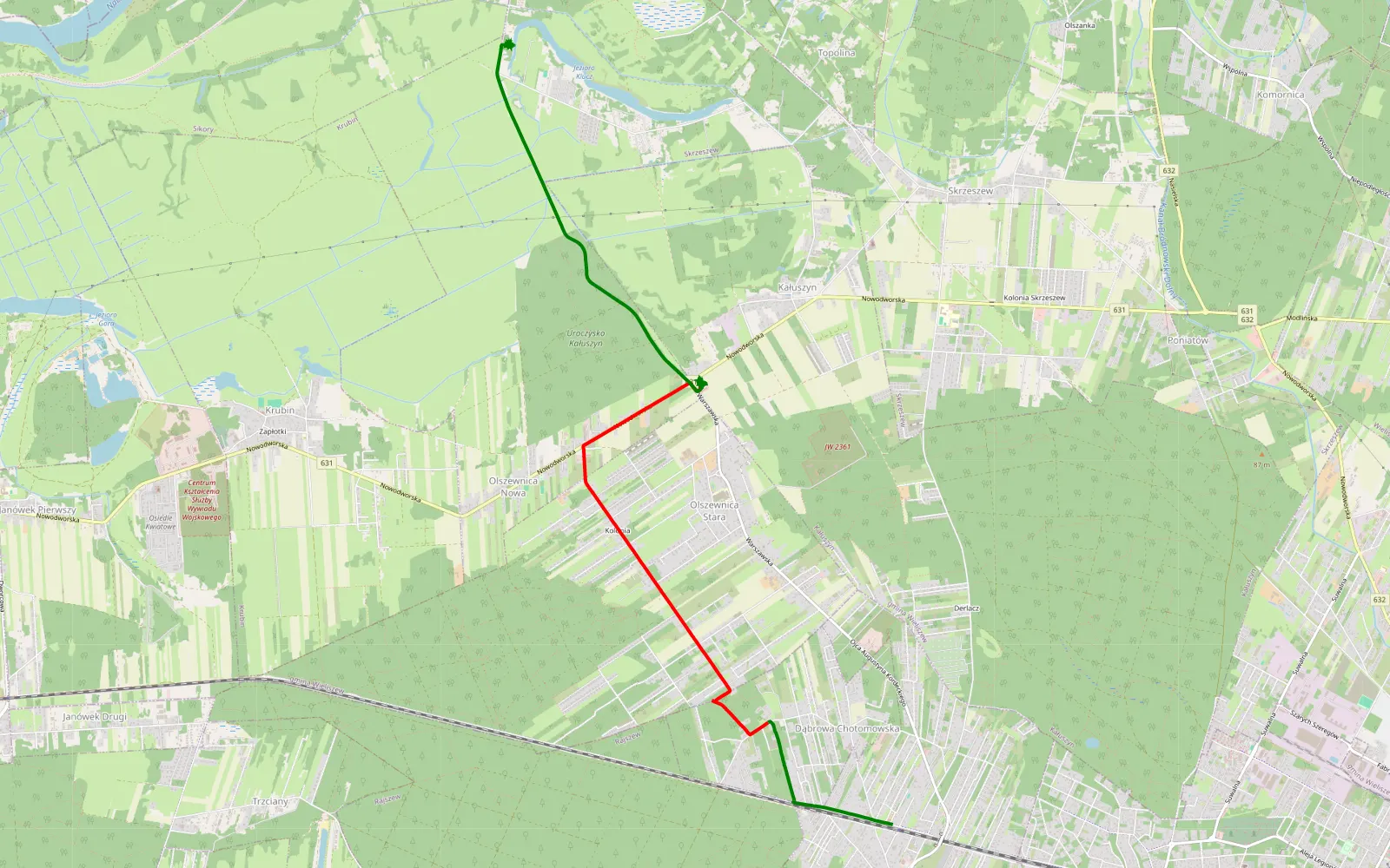 Mapa trasy Chotomów - Sikory - 6.3 km trasy offroad, Powiat Legionowski