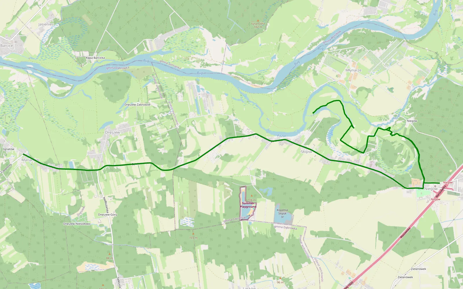 Mapa trasy Marianów - Niegów - 9.3 km trasy offroad, Powiat Wyszkowski