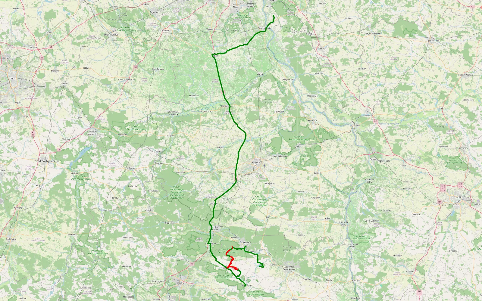 Map of Ostrowiec - Szeligi - 32.4 km offroad trail, Starachowice County