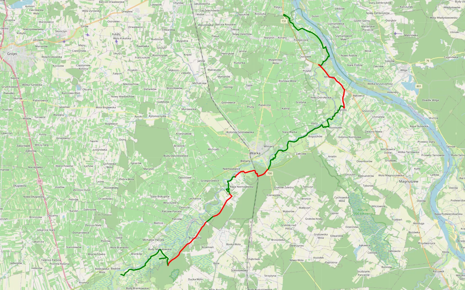 Map of Nocne manewry - Warka i okolice - 47.5 km offroad trail, Grójec County