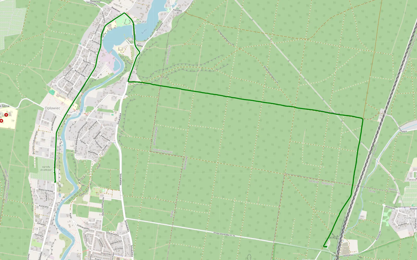 Mapa trasy Rynkowo - Opławiec - 3.3 km trasy offroad, Powiat Bydgoski