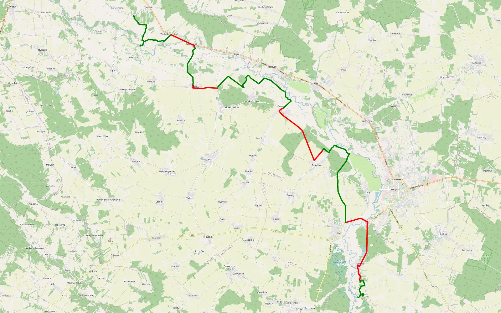 Map of Łochów - Jarnice - 37 km offroad trail, Węgrów County