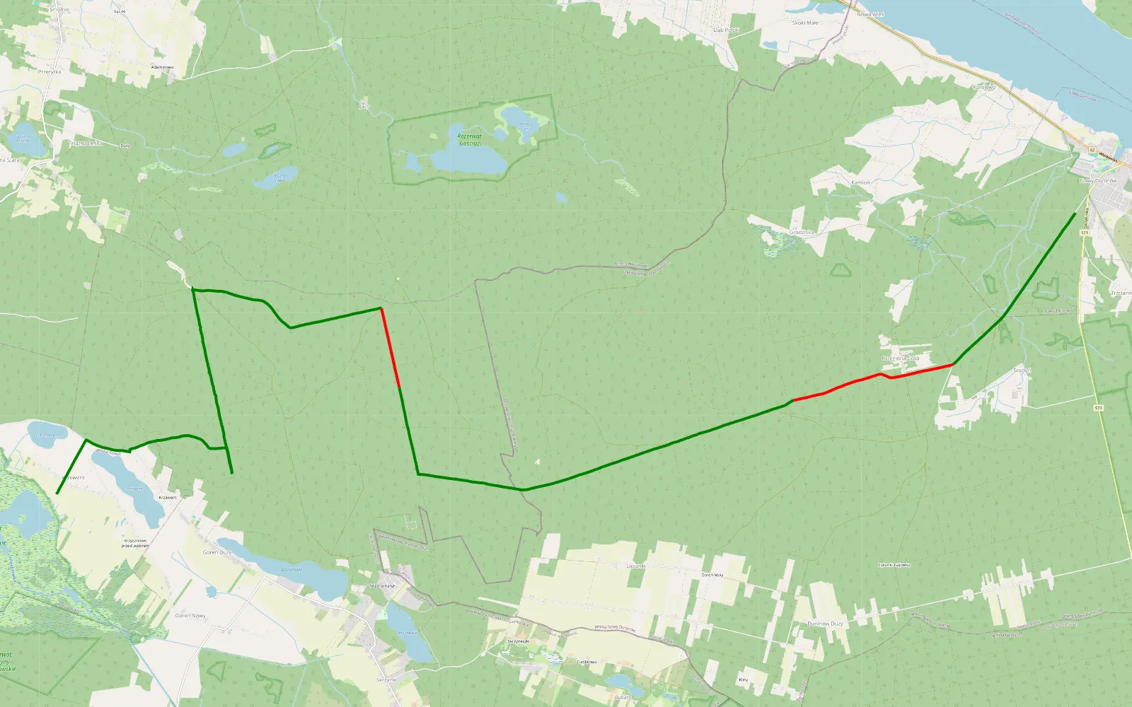 Mapa trasy Krzewent - Nowy Duninów - 21 km trasy offroad, Powiat Włocławski
