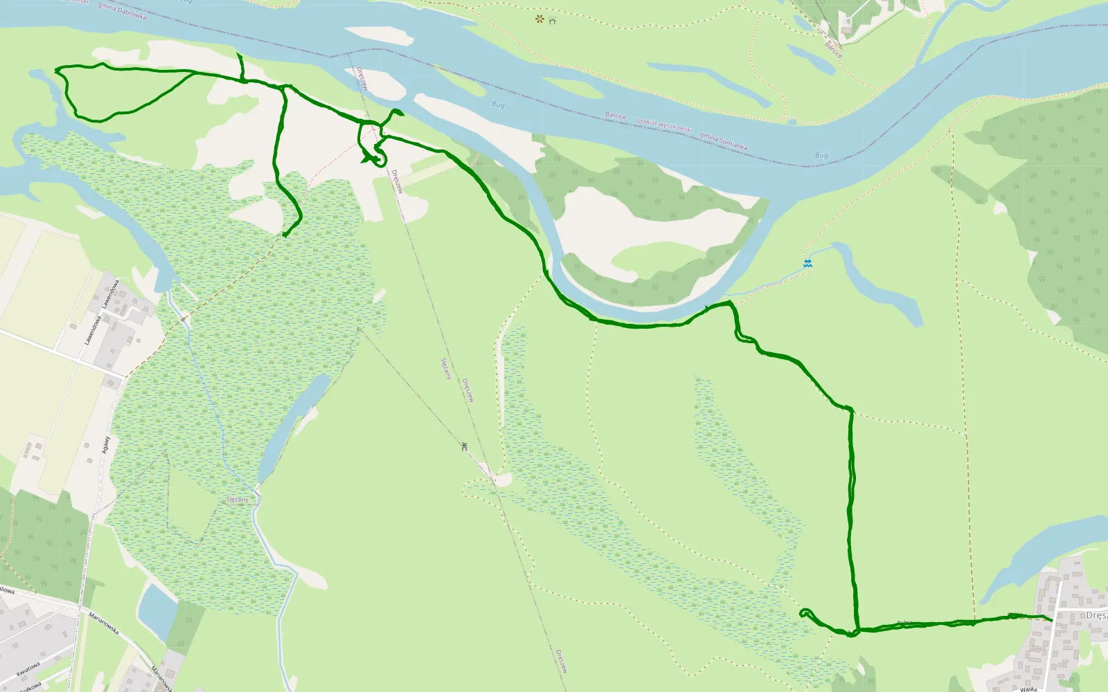 Mapa trasy Bóg nuda - 8.6 km trasy offroad, Powiat Wołomiński