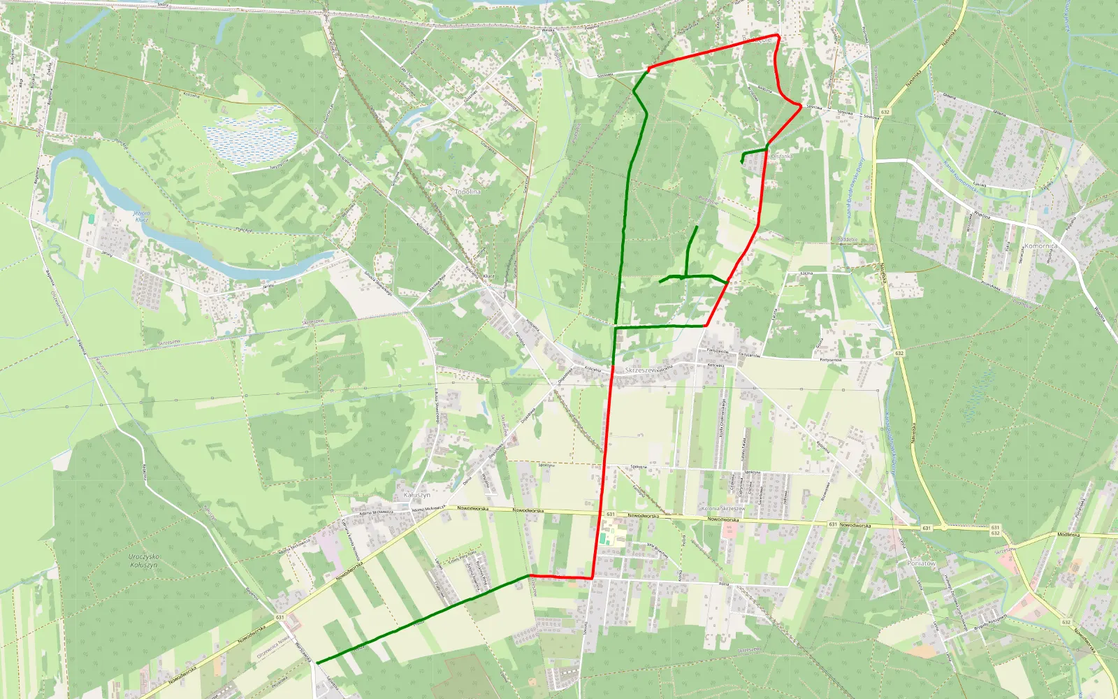 Mapa trasy Olszewnica Stara - Skrzeszew - 10.6 km trasy offroad, Powiat Legionowski