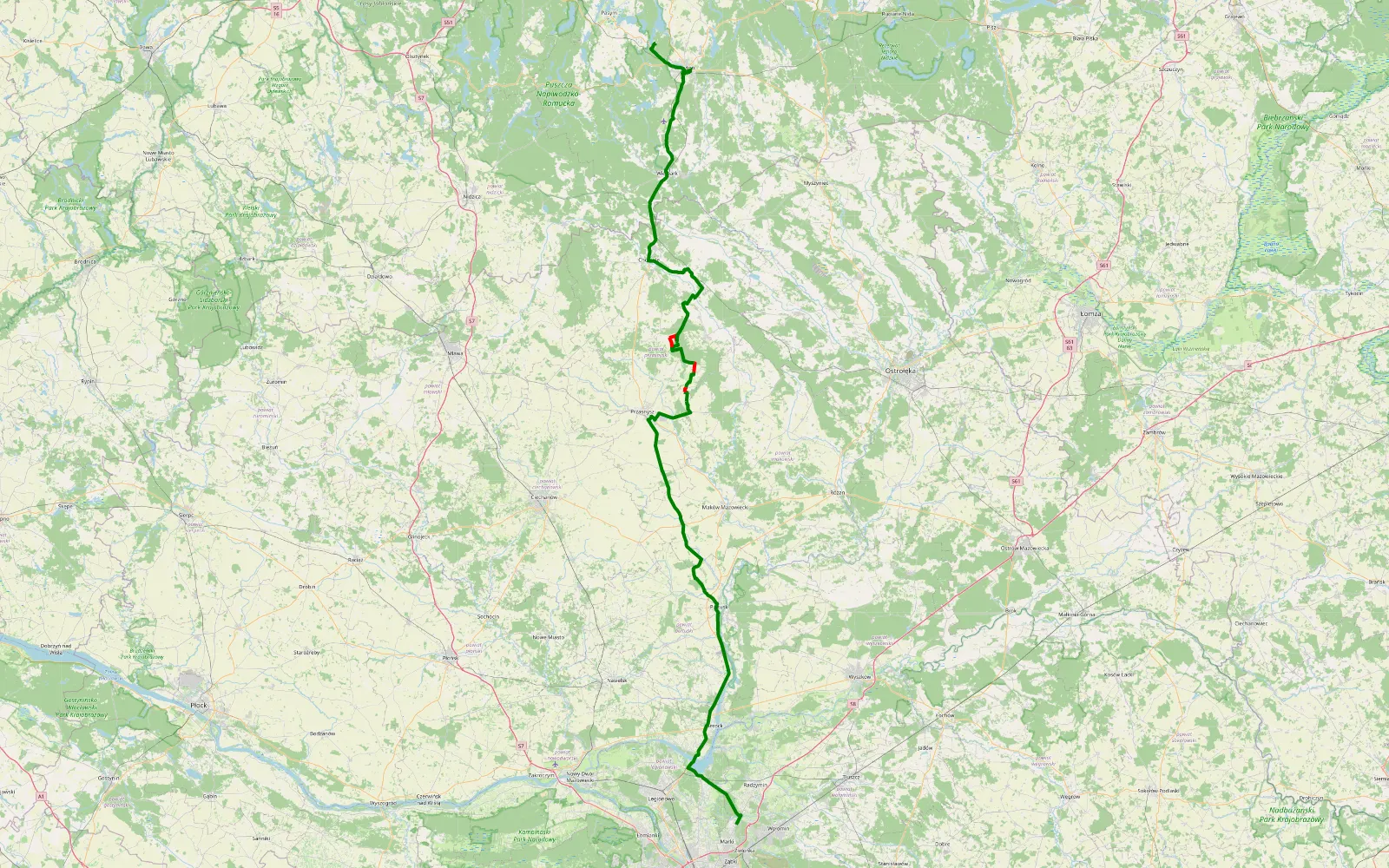 Mapa trasy Wakacje 2022.15 - 26.7 km trasy offroad, Powiat Przasnyski