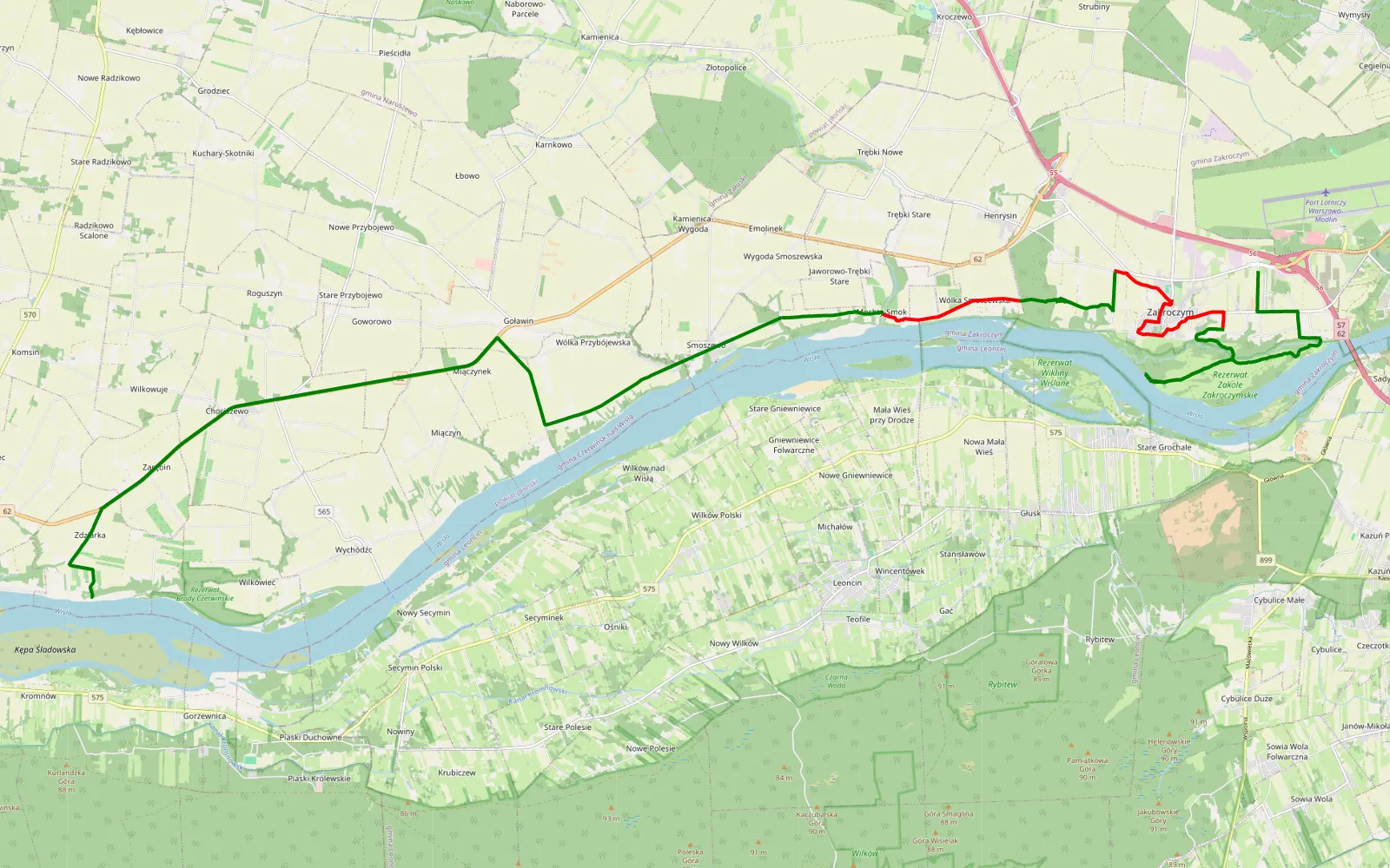 Mapa trasy Gałachy - Zdziarka - 17 km trasy offroad, Powiat Nowodworski
